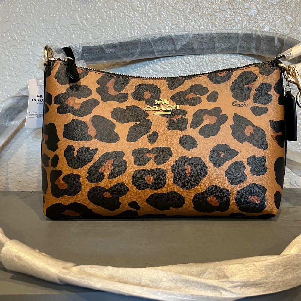NWT Gold Detail Leopard Coach Purse